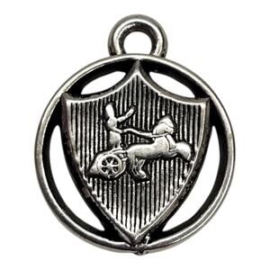 Vintage Silver Tone Roman Chariot Shield Pendant Charm Medallion Greek Motif